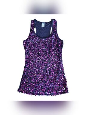 Y2k Deb Purple Sequin Tank Top Size Small Festival Rave 90s Glamour Mcbling usa